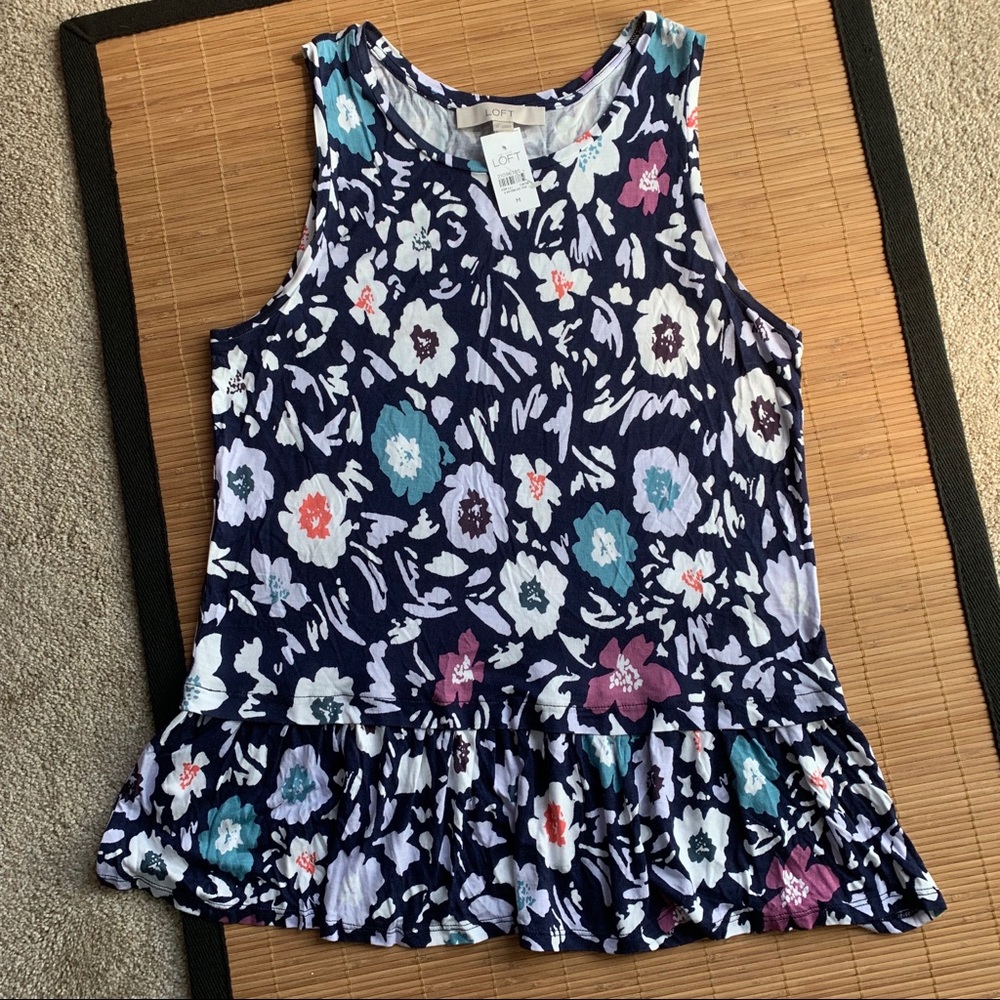 NWT Loft Floral Ruffle Bottom Tank Top Ann Taylor